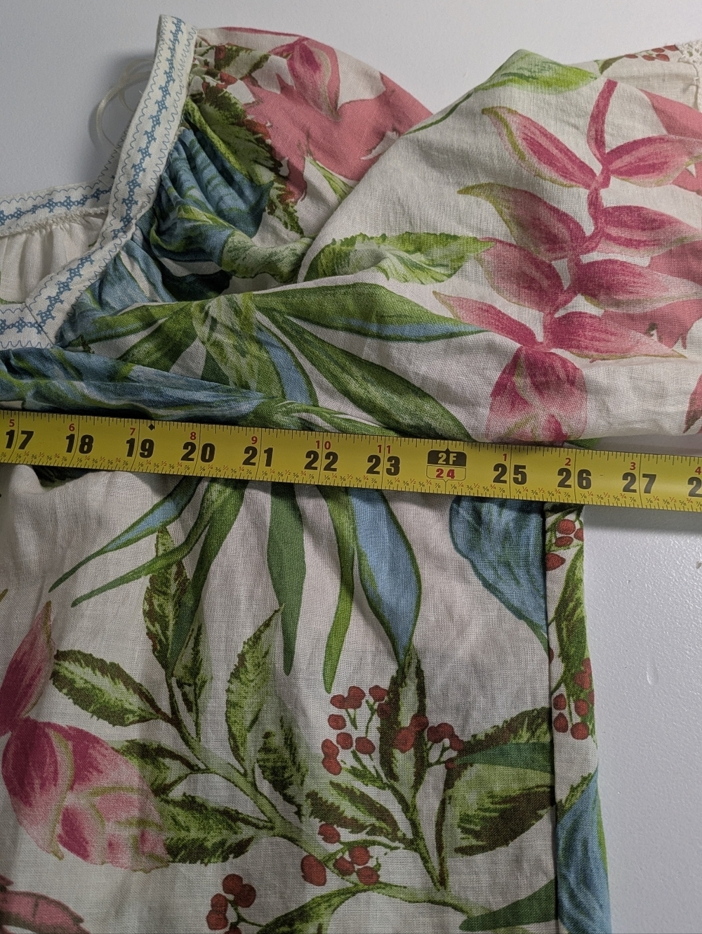 Nicole Miller Sz 1X Linen Blend Tropical Print 3/4 Puff Sleeve Lace Tunic Top - Picture 9 of 13